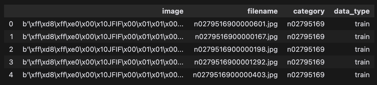Training DataFrame head